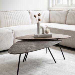 Salontafelset van 2 Plectro Earth - Mortex tafelblad in Fudge & Pepper