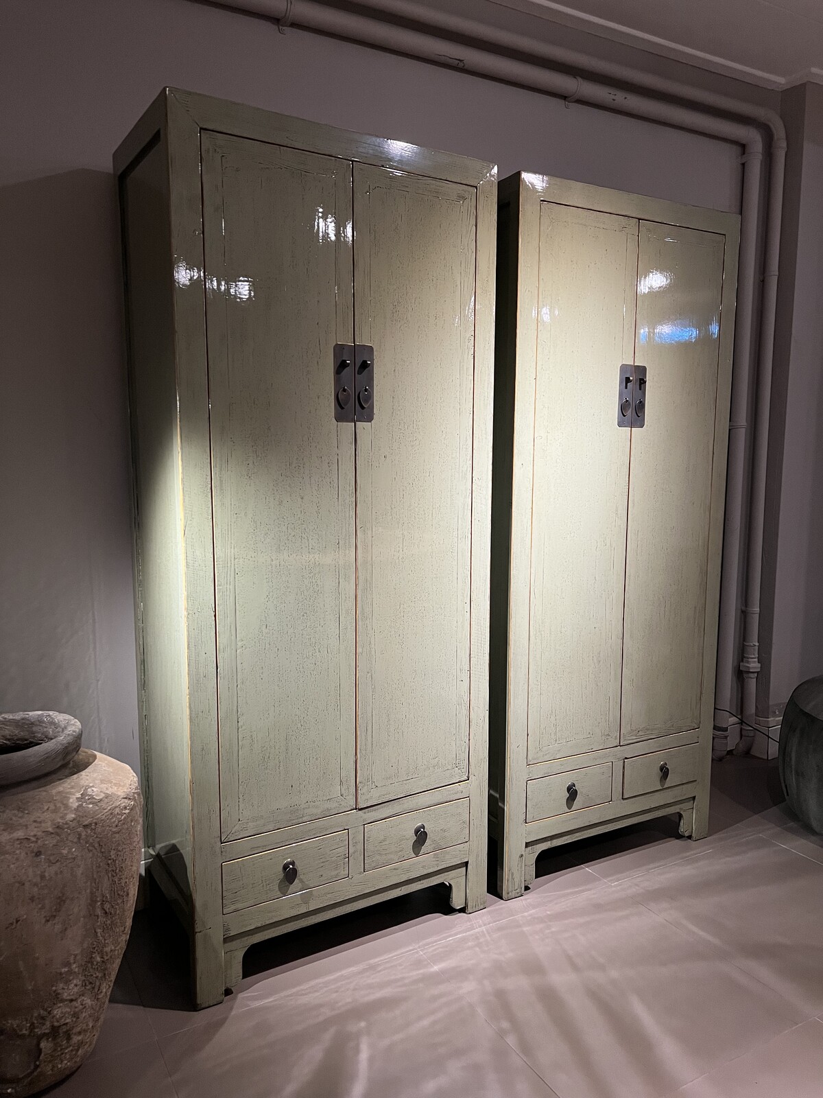Gelakte Aziatische kast - Hoogglans groen Jade - 75x40x180 cm