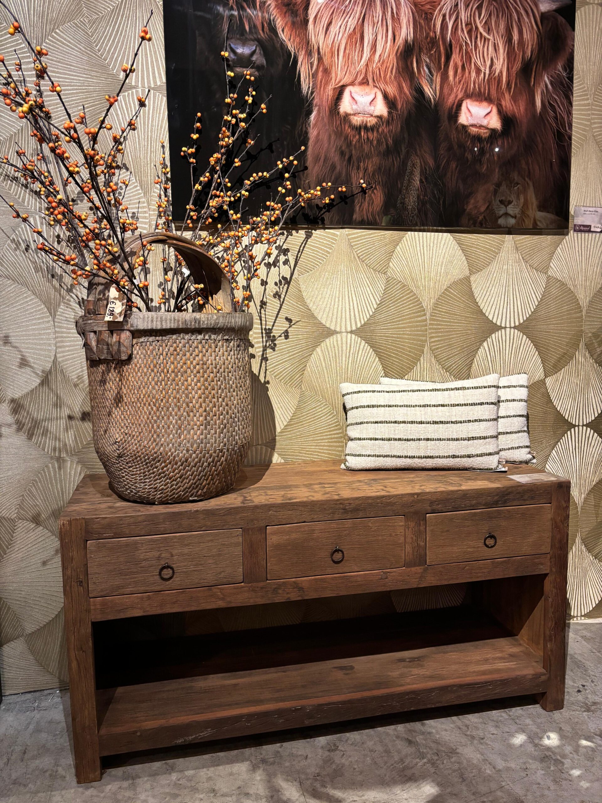 TV meubel oud railway hout 3 lades en open vak